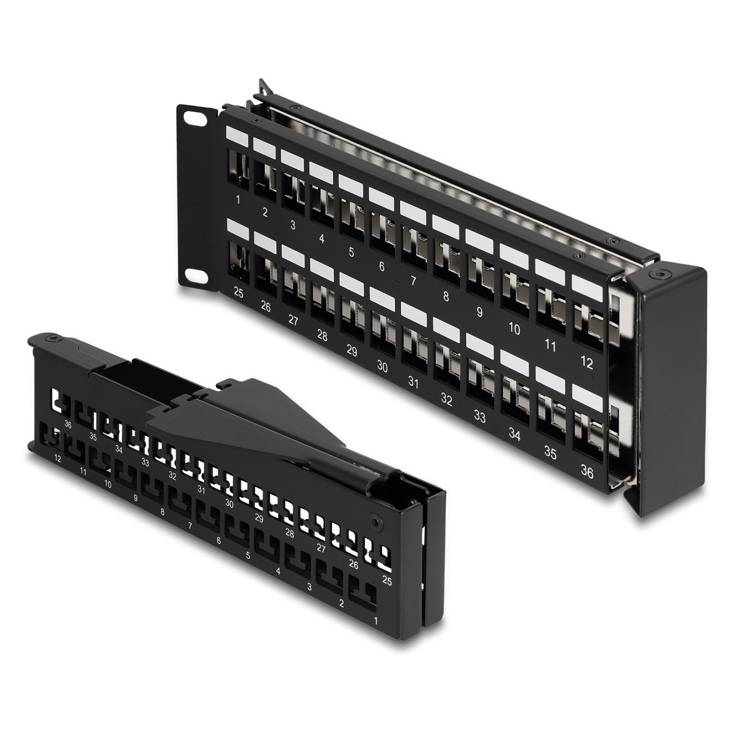 Delock 19? Keystone Patchpanel 48 Port mit Entlastungsschiene 2 HE gewinkelt schwarz — Buy in Cyprus with Fast Delivery