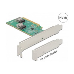 PCI Express 4.0 x8 Karte zu 2 x intern SFF-8654 4i NVMe - Bifurcation - Low Profile Formfaktor