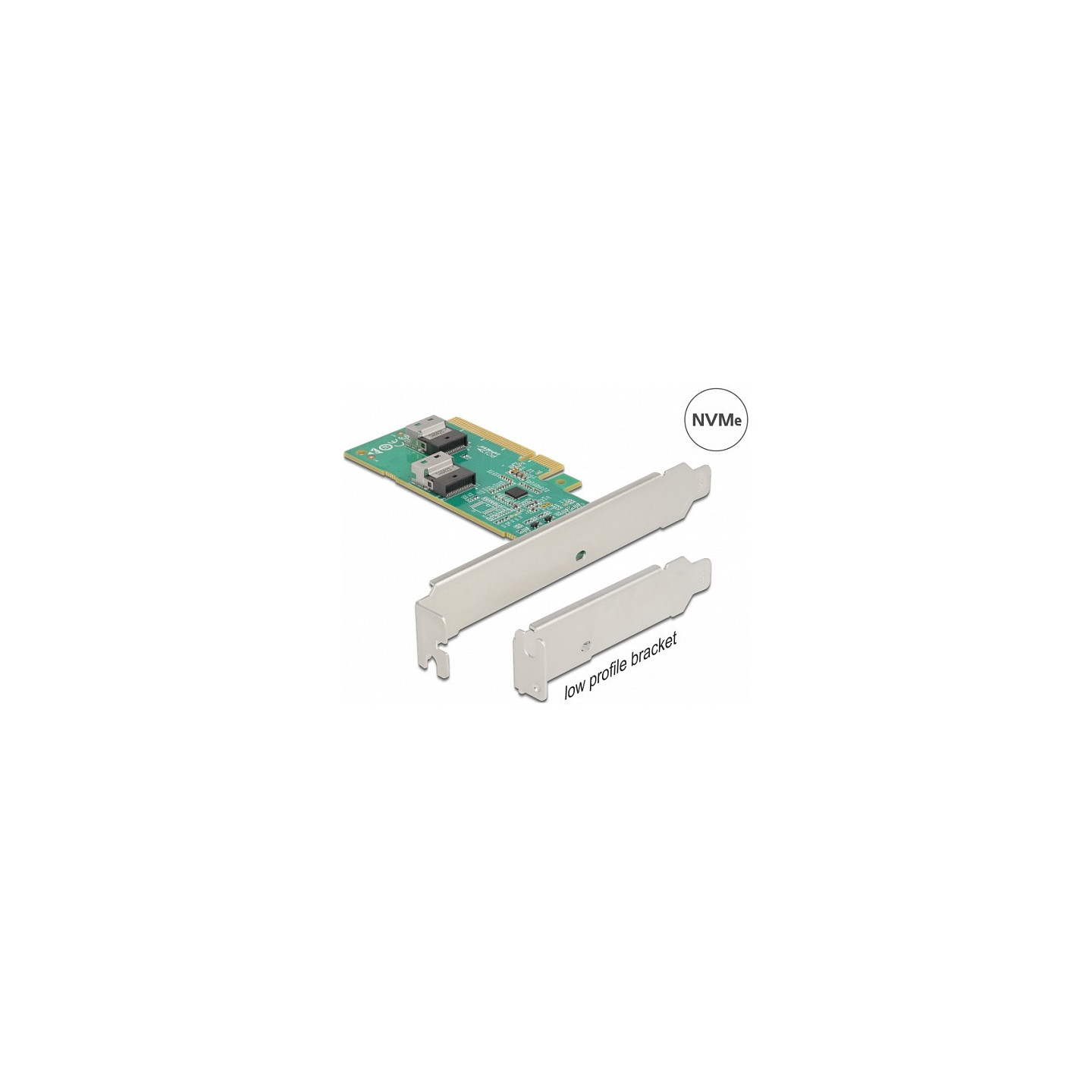 PCI Express 4.0 x8 Karte zu 2 x intern SFF-8654 4i NVMe - Bifurcation - Low Profile Formfaktor