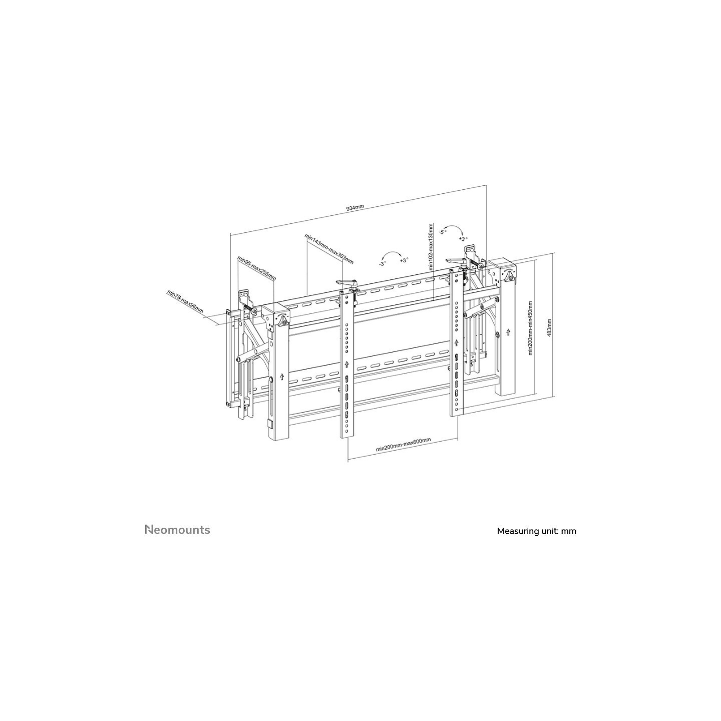 Videowall-Wandhalterung für Flachbildschirme bis 75' (191 cm) 70KG LED-VW2000BLACK Neomounts