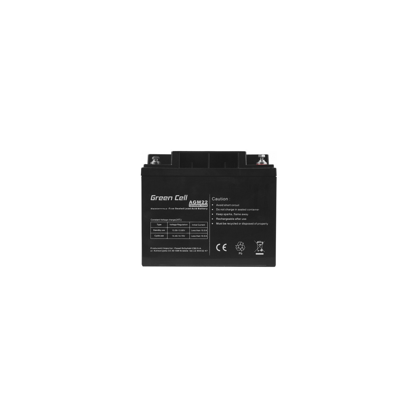 Green Cell AGM22 VRLA AGM Battery – 12V 40Ah | Armenius Store