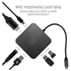 Green Cell AK61 USB-C HUB 6-Port 3xUSB 3.0 USB-C HDMI Gigabit LAN — Buy in Cyprus with Fast Delivery
