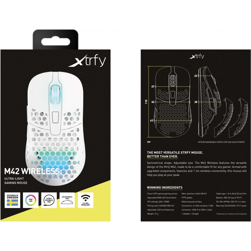 Buy CHERRY XTRFY M42 RGB - Ambidextrous Wireless Gaming Mouse - White, 19,000 DPI in Cyprus, Nicosia, Limassol, Larnaka, Pafos