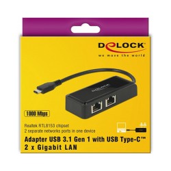 DeLock USB-C to 2x Gigabit LAN (ST-BU) Adapter Schwarz — Buy in Cyprus with Fast Delivery