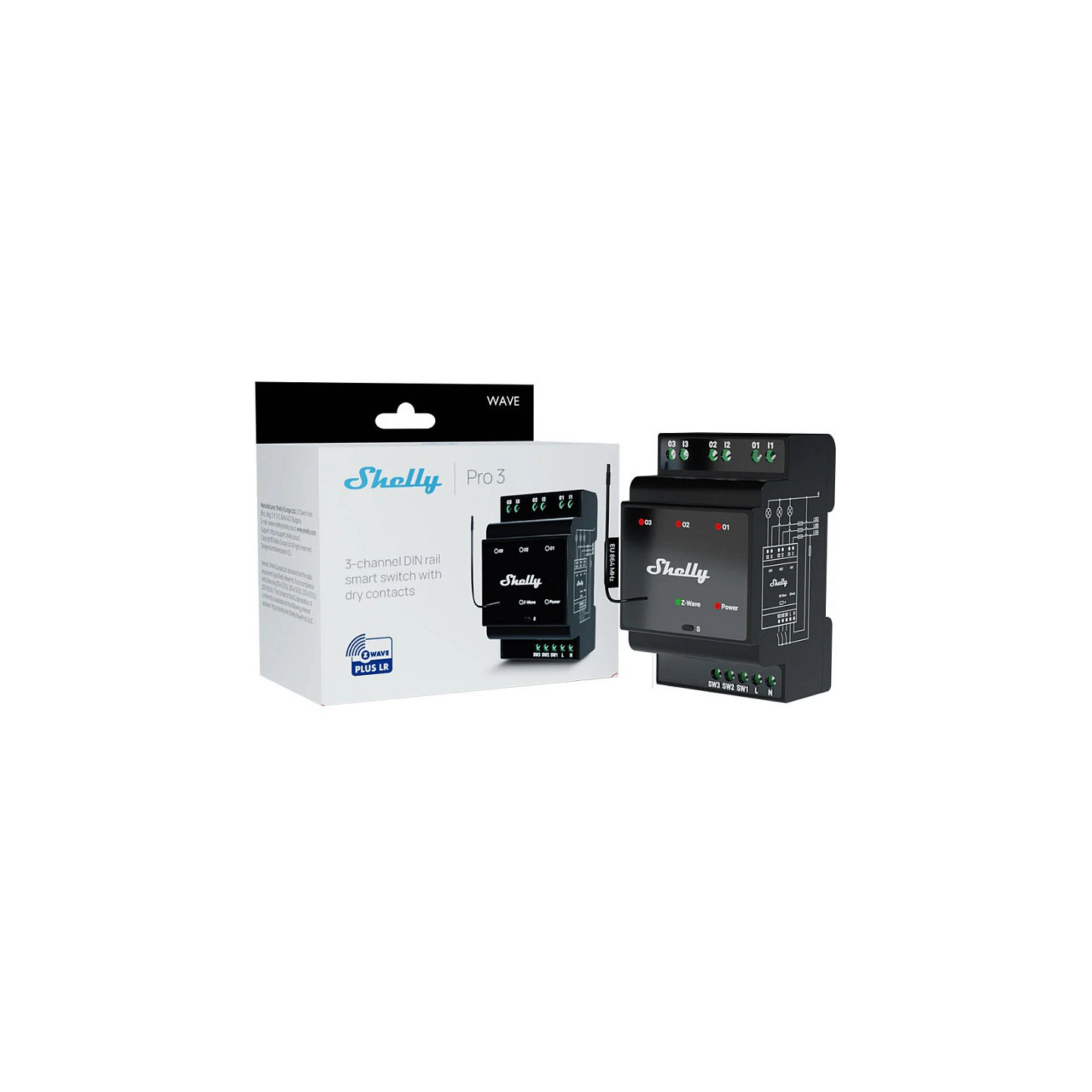 Shelly Relais 'Wave' Hutschiene Pro 3 Relais max. 48 A 3 Phasen 3x 16A Z-Wave — Buy in Cyprus with Fast Delivery