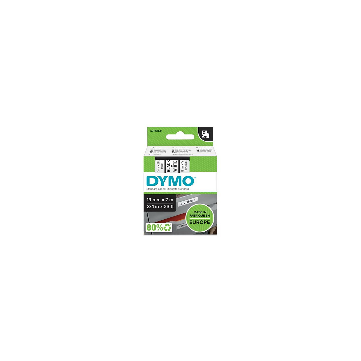Dymo LabelWriter - D1 Etiketten Glanzband - 19 mm x 7 m - Schwarz auf Weiß - (S0720830) — Buy in Cyprus with Fast Delivery