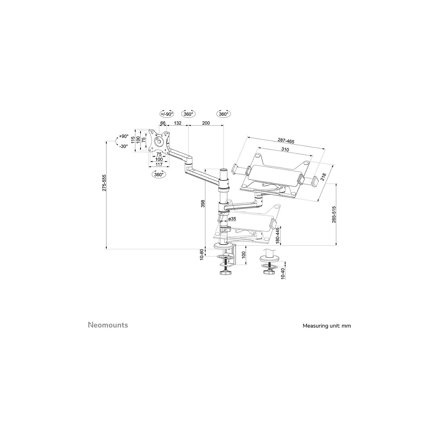 Neomounts DS20-425BL2 Tischhalterung für 17-27' Bildschirme und 11.6-17.3' Laptops - Schwarz
