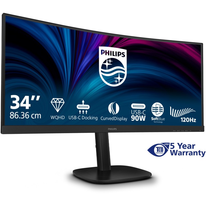 Buy Philips 34B2U3600C - 34in Curved VA UWQHD (3440x1440) 120Hz 4ms USB-C - Black in Cyprus, Nicosia, Limassol, Larnaka, Pafos