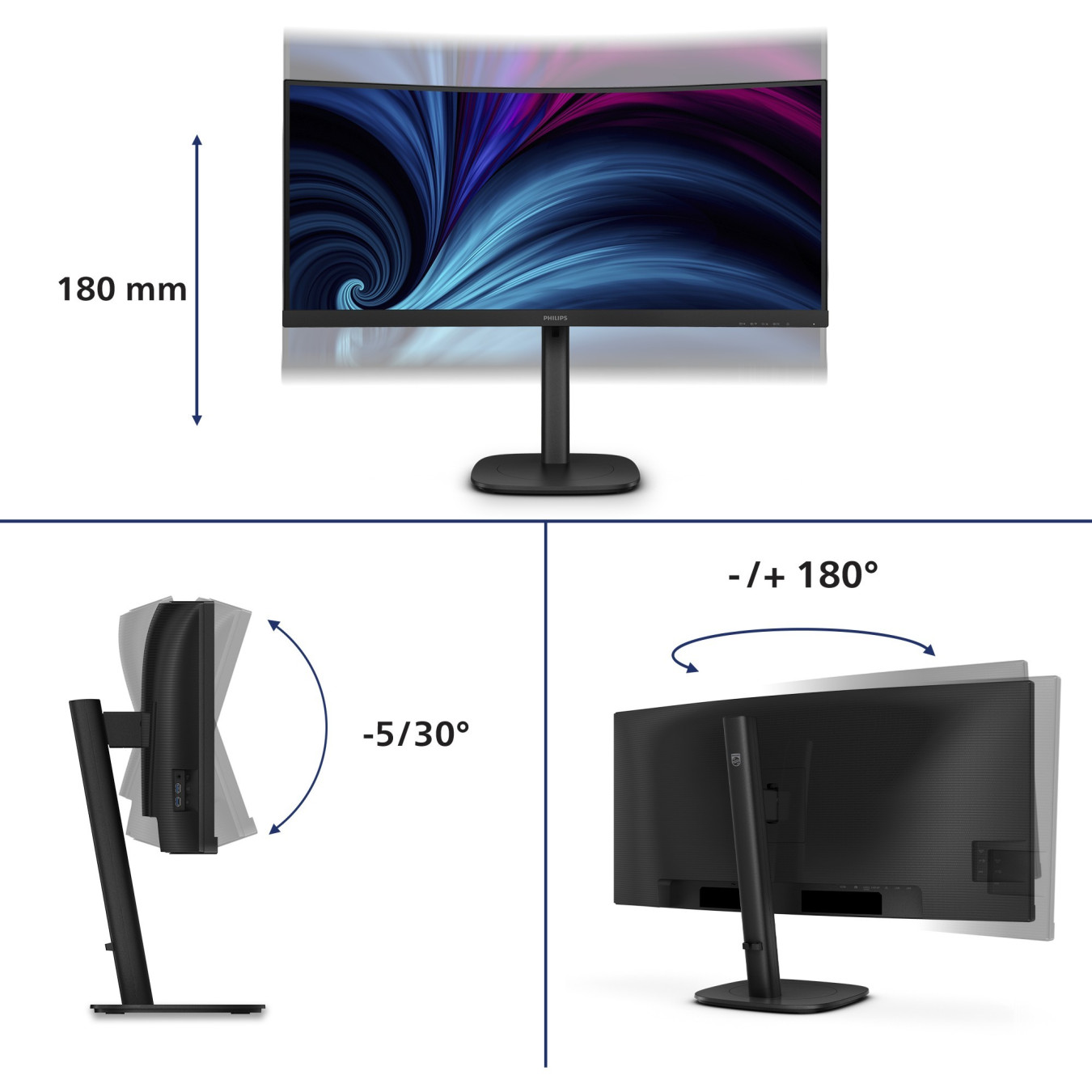 Philips 34B2U3600C - 34in Curved VA UWQHD (3440x1440) 120Hz 4ms USB-C - Black — Buy in Cyprus with Fast Delivery