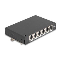 Delock Mini Desktop Patchpanel RJ45 Buchse 6 Port Cat.6A geschirmt schwarz - zur Montage an Tisch. Wand oder Hutschiene