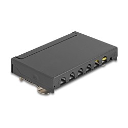 Delock Mini Desktop Patchpanel RJ45 Buchse 6 Port Cat.6A geschirmt schwarz - zur Montage an Tisch. Wand oder Hutschiene