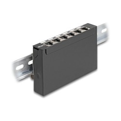 Delock Mini Desktop Patchpanel RJ45 Buchse 6 Port Cat.6A geschirmt schwarz - zur Montage an Tisch. Wand oder Hutschiene