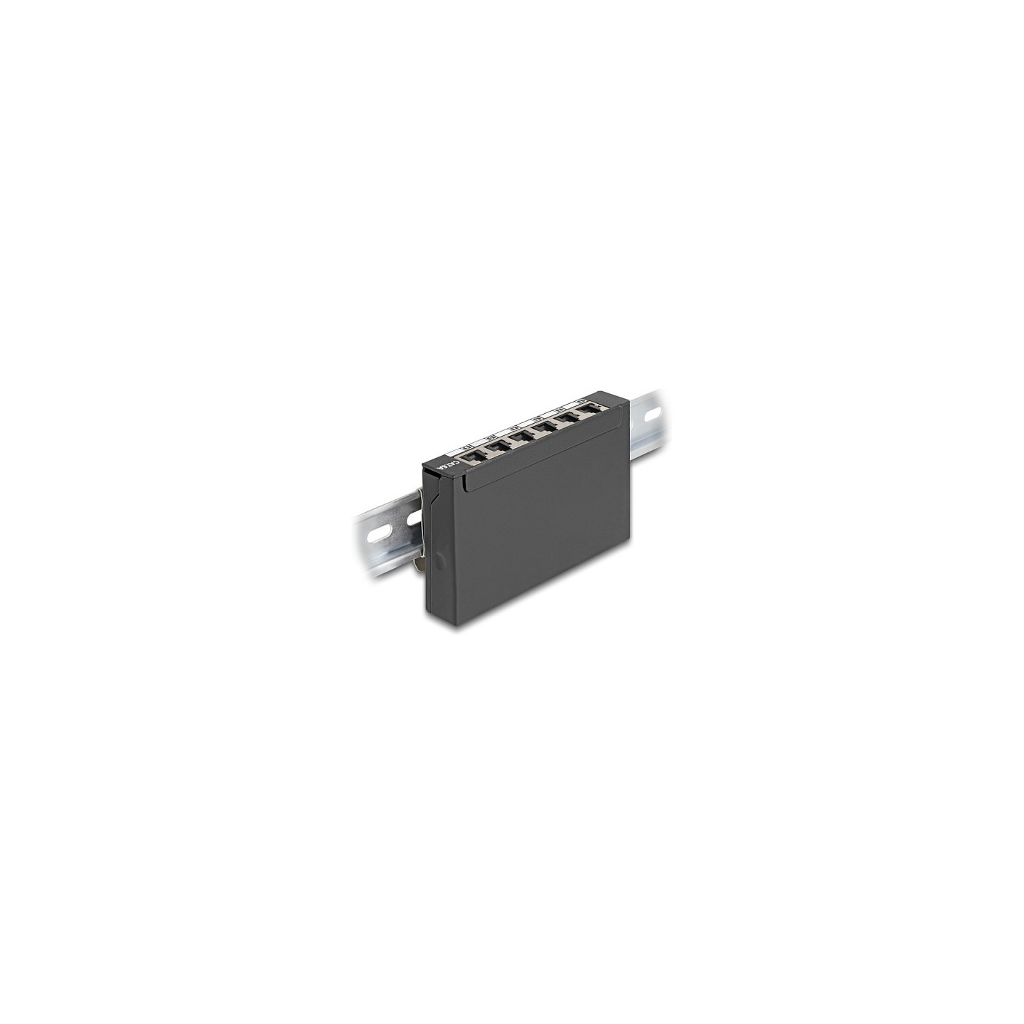 Delock Mini Desktop Patchpanel RJ45 Buchse 6 Port Cat.6A geschirmt schwarz - zur Montage an Tisch. Wand oder Hutschiene