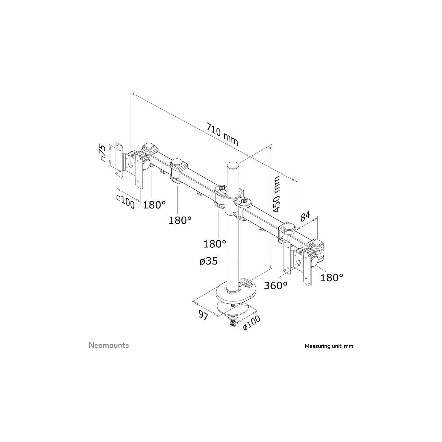 Neomounts Tischhalterung für zwei Flachbildschirme bis 27' (69 cm) 8KG FPMA-D960DG — Buy in Cyprus with Fast Delivery