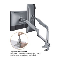 ROLINE LCD-Doppelarm. Tischmontage. Gasfeder. 5 Gelenke. 17-32 Zoll. bis 2x 9 kg. silberfarben