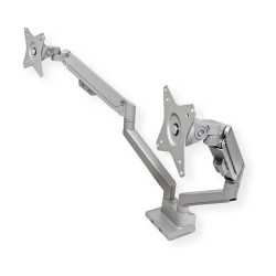 ROLINE LCD-Doppelarm. Tischmontage. Gasfeder. 5 Gelenke. 17-32 Zoll. bis 2x 9 kg. silberfarben