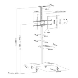 Mobiler Bodenständer für Flachbild-Fernseher bis 70' (178 cm). 90° drehen 50KG PLASMA-M1900E Neomounts