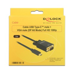 USB C to VGA Stecker DP-Alt Mode Full HD 1080p 3 m schwarz Delock — Buy in Cyprus with Fast Delivery