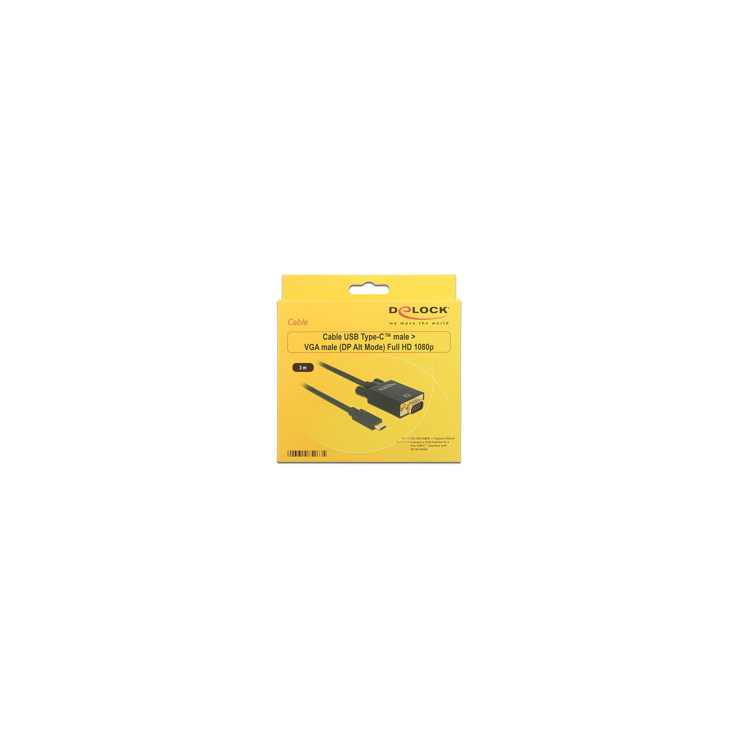 USB C to VGA Stecker DP-Alt Mode Full HD 1080p 3 m schwarz Delock — Buy in Cyprus with Fast Delivery
