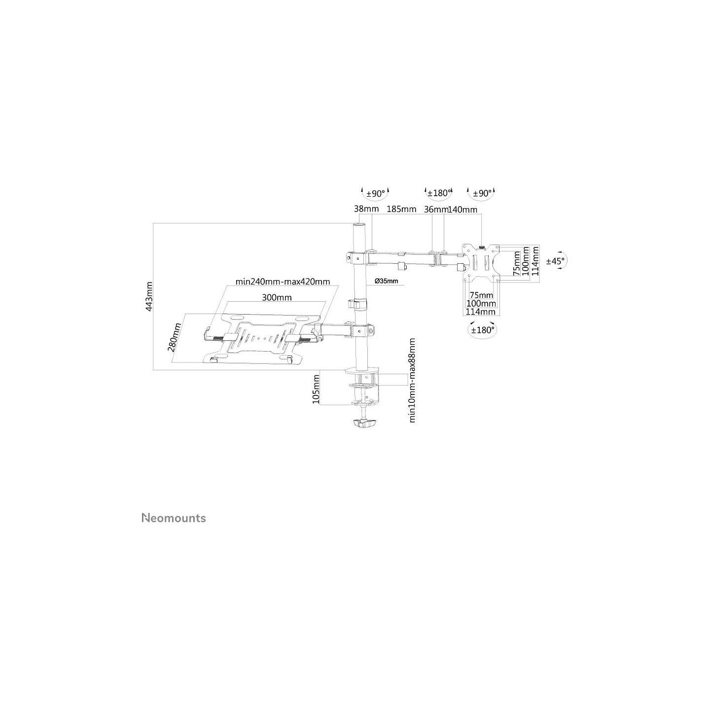 Neomounts FPMA-D550NOTEBOOK Tischhalterung für Notebooks und Flachbildschirme bis 32' - Schwarz