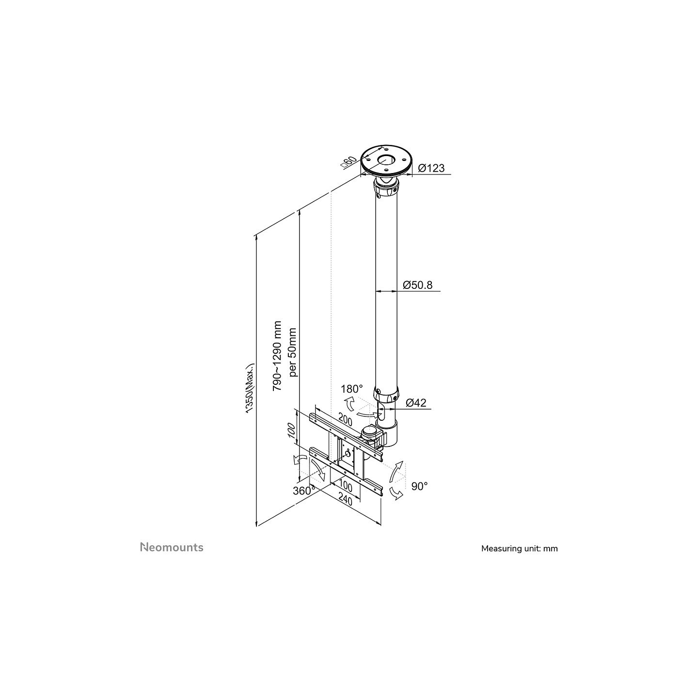 Neomounts FPMA-C100 Deckenhalterung für Flachbildschirme Fernseher bis 30' (76 cm) — Buy in Cyprus with Fast Delivery
