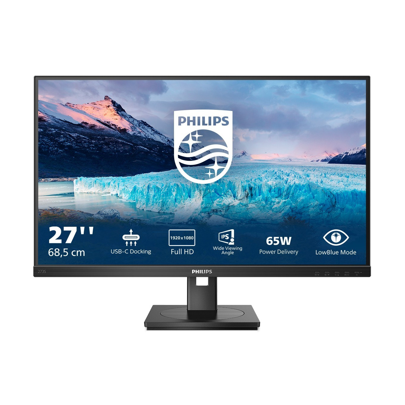 Philips 273S1/00 - 27-inch FHD IPS Monitor, 75Hz, 4ms, HDMI/DP/USB-C, Height-Adjustable, Black
