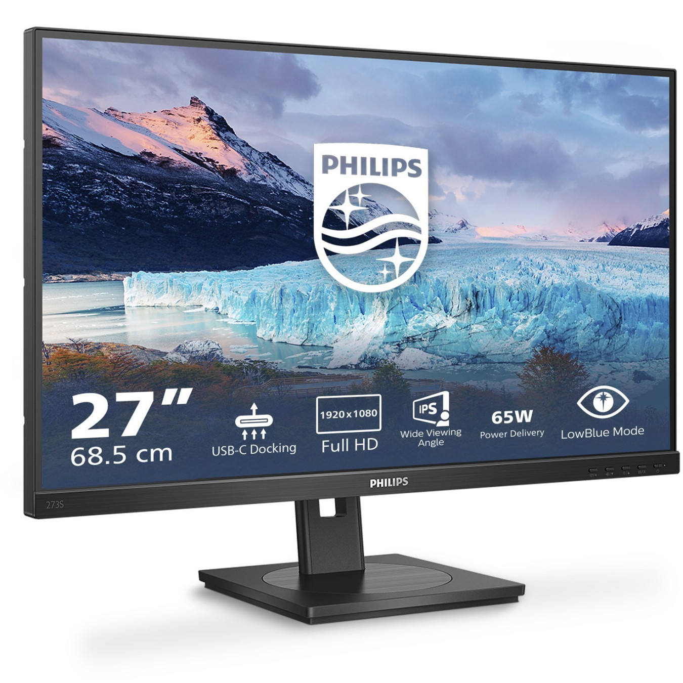 Philips 273S1/00 - 27-inch FHD IPS Monitor, 75Hz, 4ms, HDMI/DP/USB-C, Height-Adjustable, Black