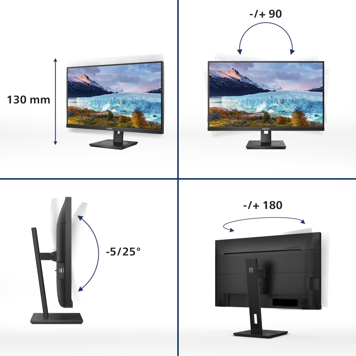 Philips 273S1/00 - 27-inch FHD IPS Monitor, 75Hz, 4ms, HDMI/DP/USB-C, Height-Adjustable, Black