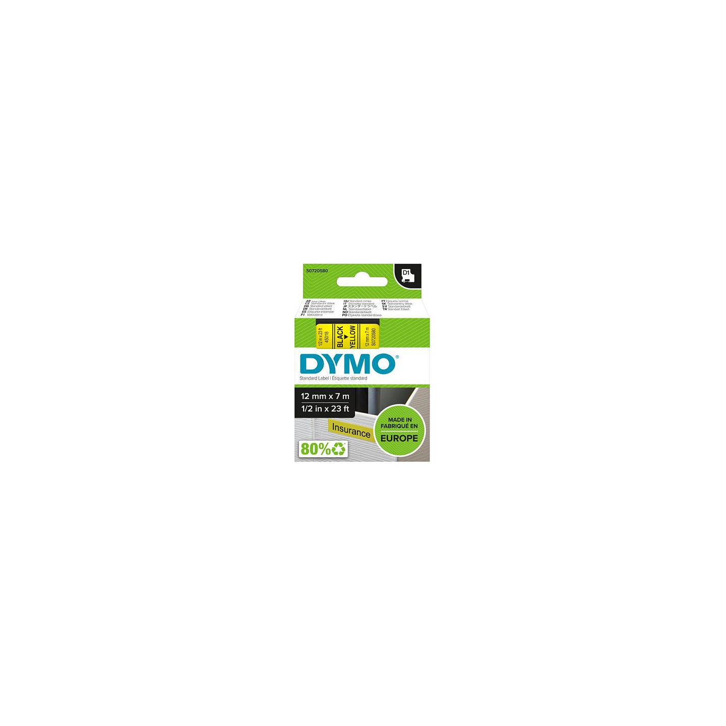 Dymo D1 Etiketten S0720580 Selbstklebend 12 mm x 7 m Schwarz auf Gelb — Buy in Cyprus with Fast Delivery