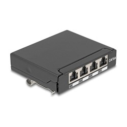 Delock Mini Desktop Patchpanel RJ45 Buchse 4 Port Cat.6A geschirmt schwarz - zur Montage an Tisch. Wand oder Hutschiene