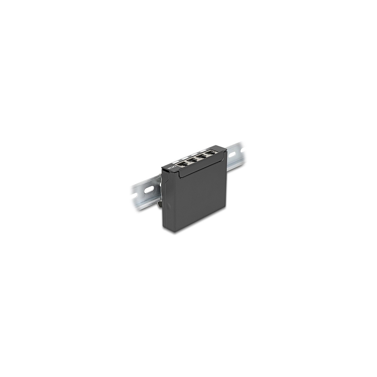 Delock Mini Desktop Patchpanel RJ45 Buchse 4 Port Cat.6A geschirmt schwarz - zur Montage an Tisch. Wand oder Hutschiene
