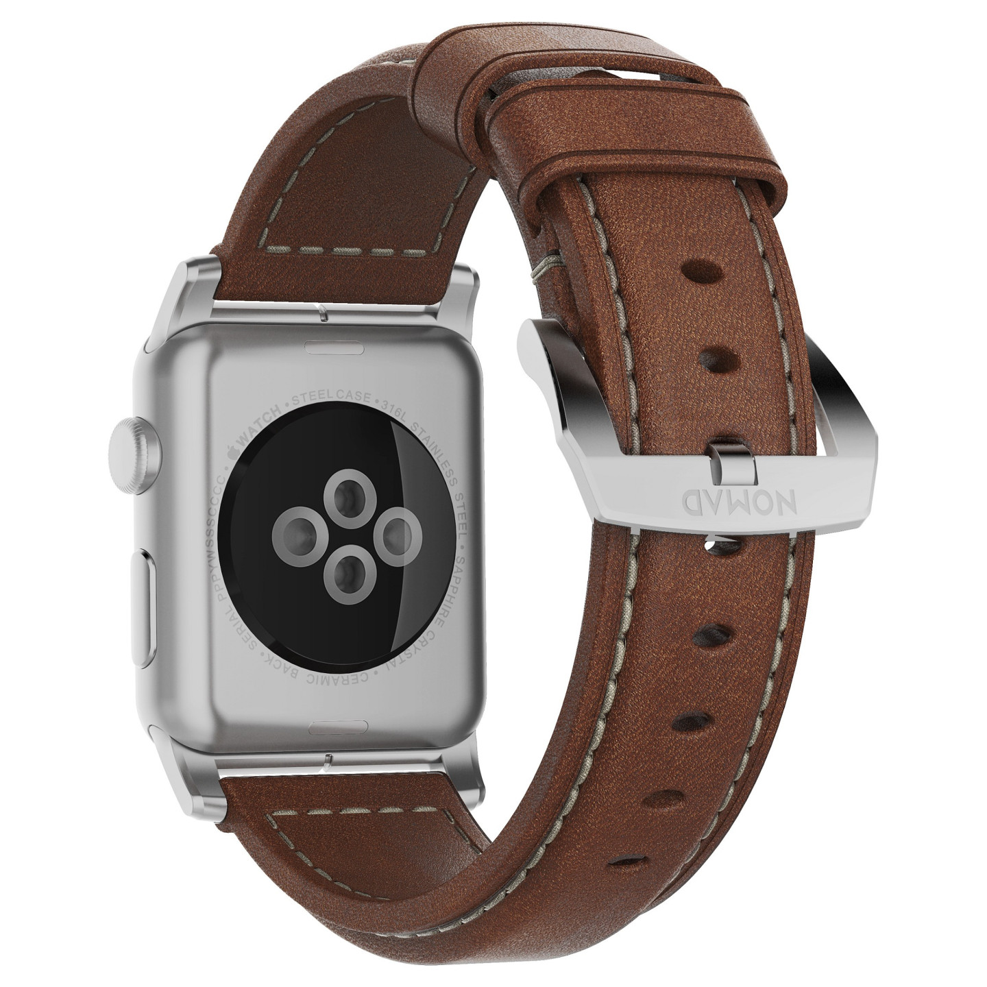 Nomad Strap Trad. Lthr. Brown Connect. Silver 42 44 45 49mm — Buy in Cyprus with Fast Delivery