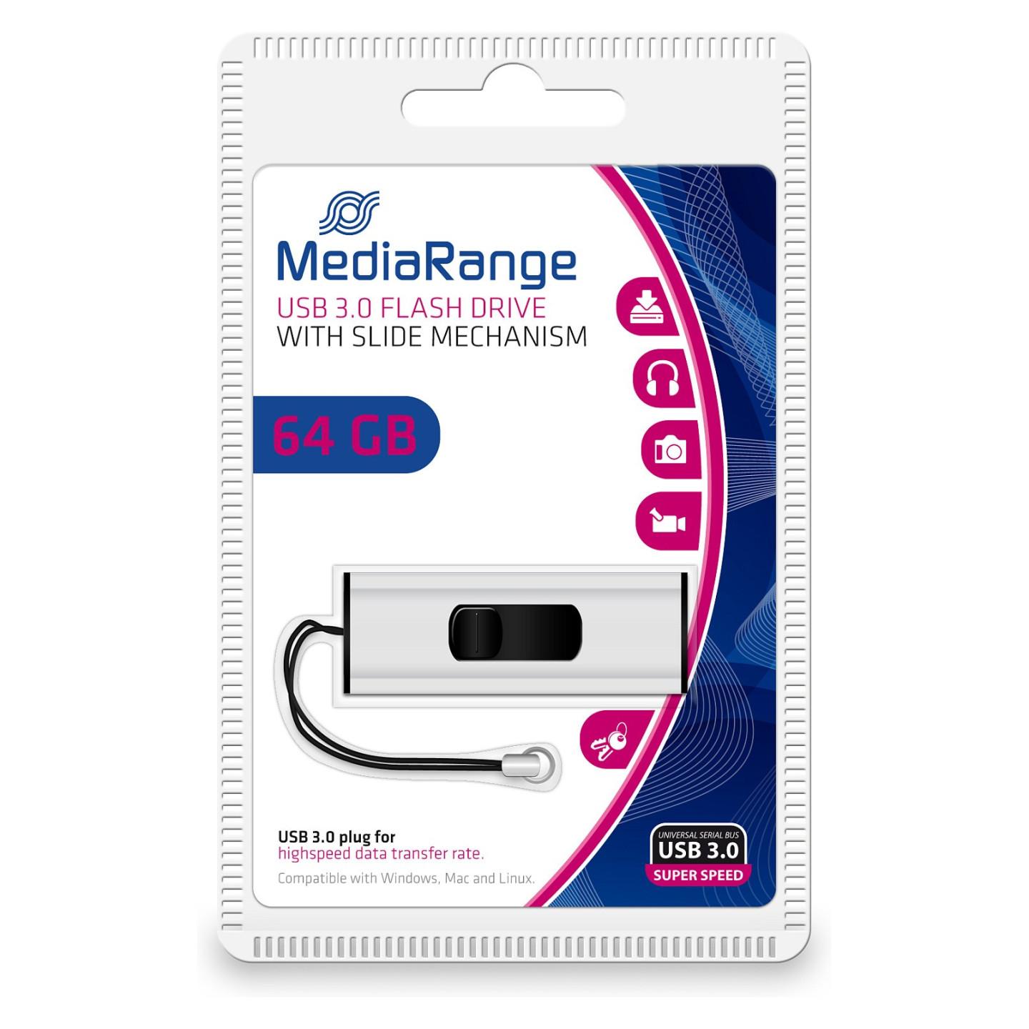 STICK 64GB MEDIARANGE MR917 3.2 Gen 1 Schwarz Silber — Buy in Cyprus with Fast Delivery