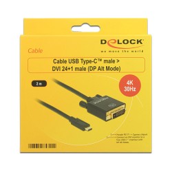 USB-C to DVI 24+1 (ST-ST) 2m 4K 30Hz DeLOCK Black — Buy in Cyprus with Fast Delivery