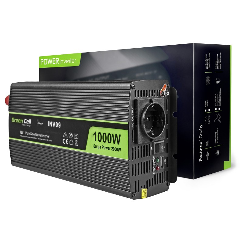 Green Cell KFZ Spannungswandler Power Inverter 12V to 230V 1000 2000W Black — Buy in Cyprus with Fast Delivery