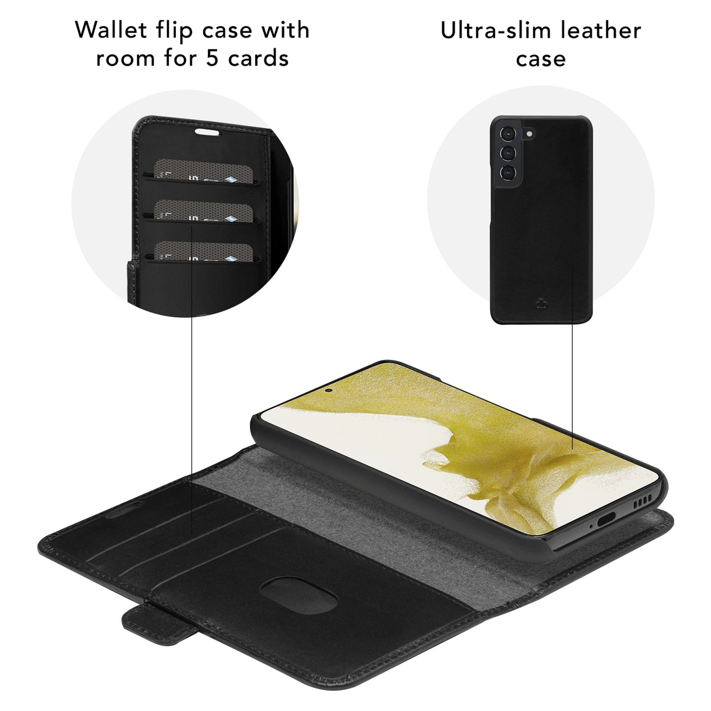 dbramante1928 Lynge - Flip-Hlle fr Mobiltelefon - genarbtes Leder - Schwarz - fr Samsung Galaxy S21+ 5G