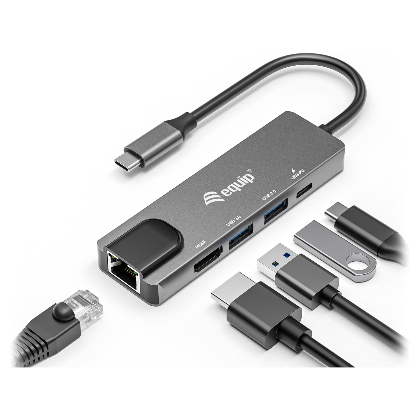 Equip Dock USB-C- to HDMI.2xUSB3.0.GbE.100WPD 25cm si — Buy in Cyprus with Fast Delivery