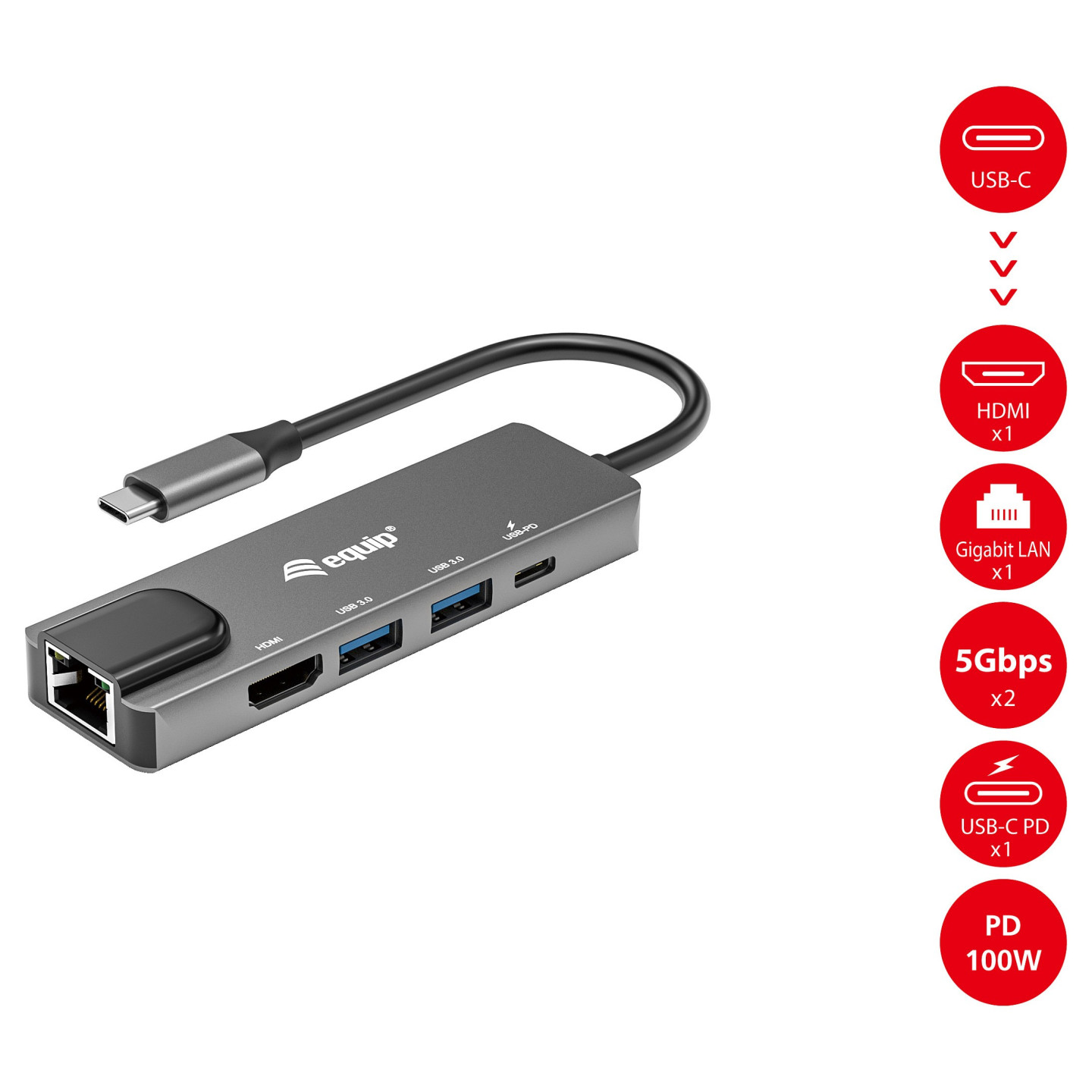 Equip Dock USB-C- to HDMI.2xUSB3.0.GbE.100WPD 25cm si — Buy in Cyprus with Fast Delivery