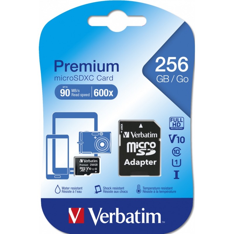 Buy Verbatim Premium microSDXC 256GB - Class 10 UHS-I (U1), 90MB/s Read 10MB/s W... in Cyprus, Nicosia, Limassol, Larnaka, Pafos