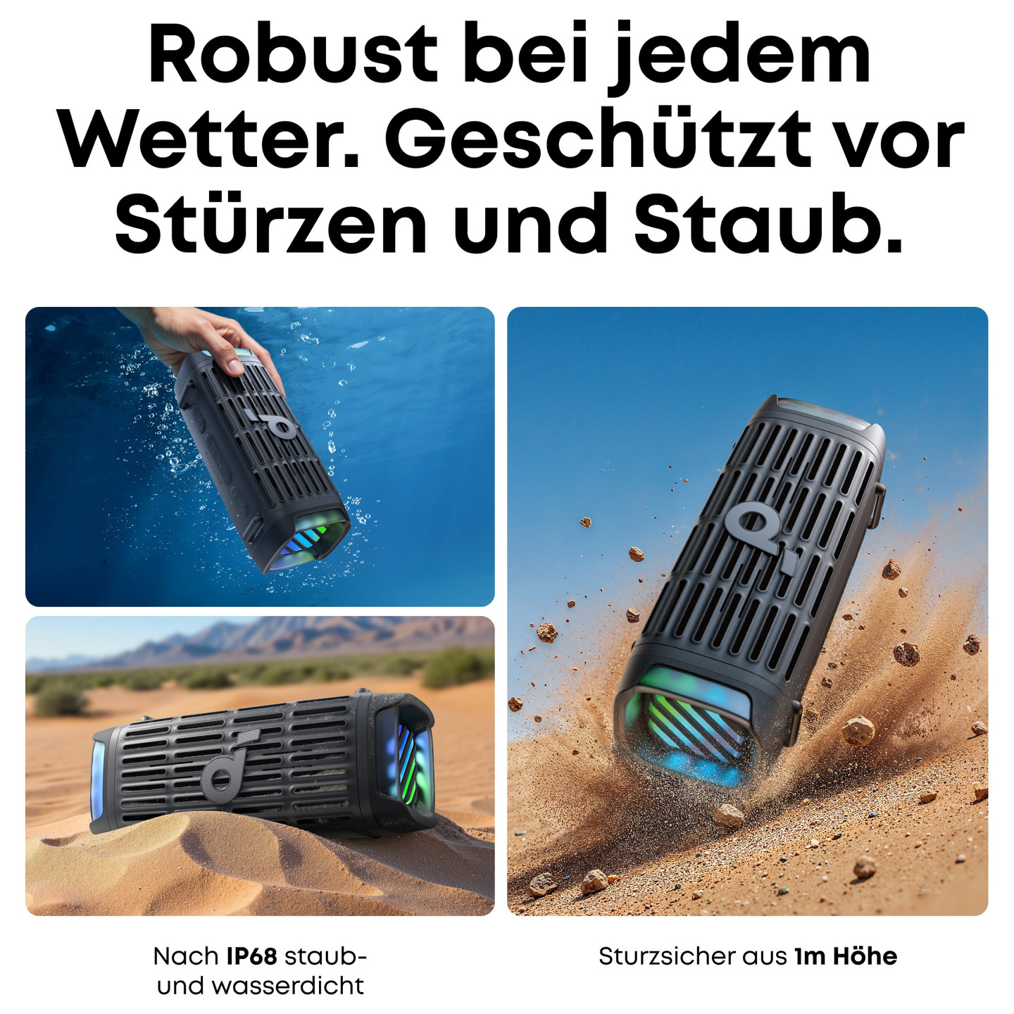 ANKER Soundcore Boom 3i black robuster Outdoor Bluetooth Lautsprecher IP68 50W BassUp 16h Spielzeit Lichtshow TWS-Stereo