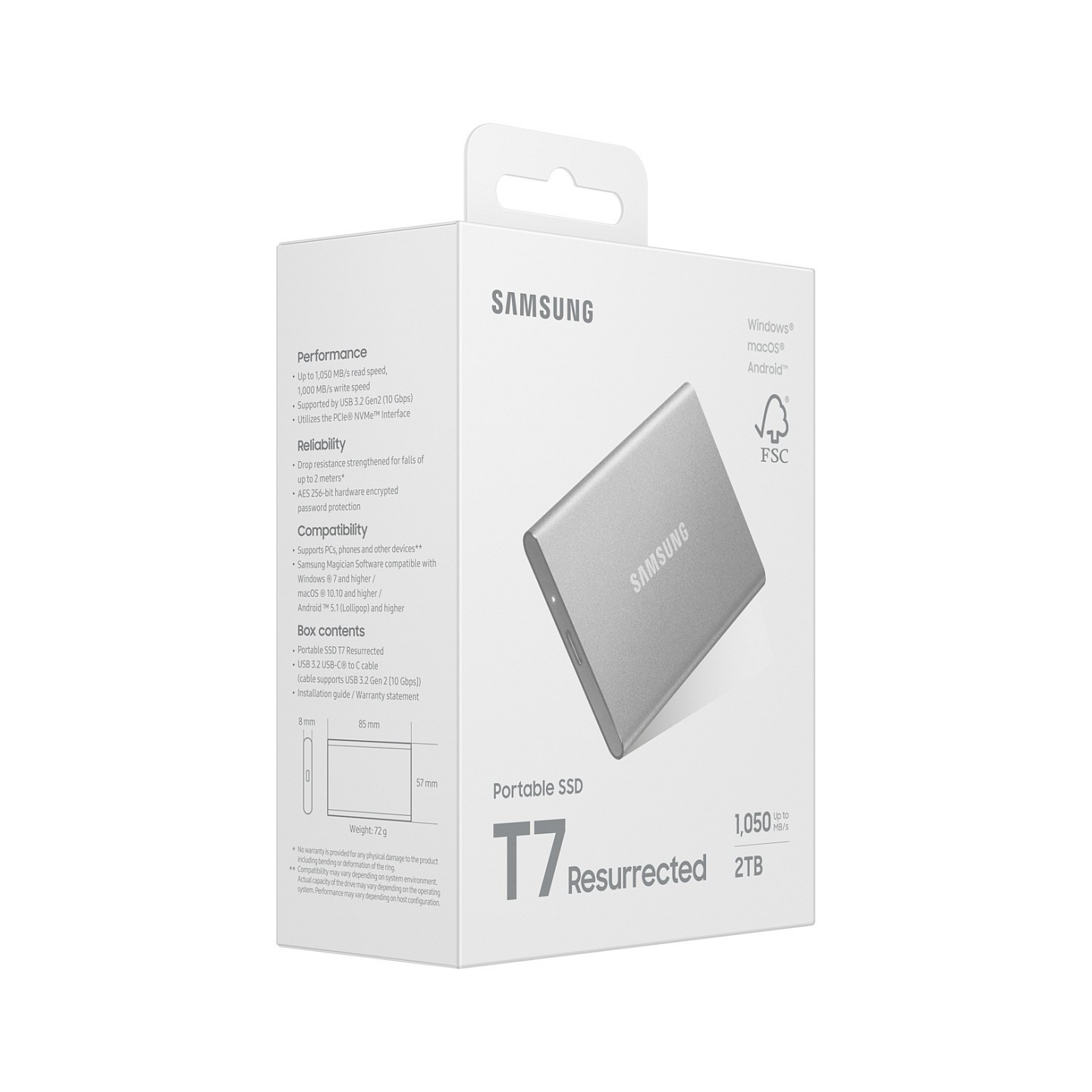 2TB Samsung Portable T7 Resurrected USB-C 3.1 (10Gb ?s) Silber externe Festplatte SSD — Buy in Cyprus with Fast Delivery