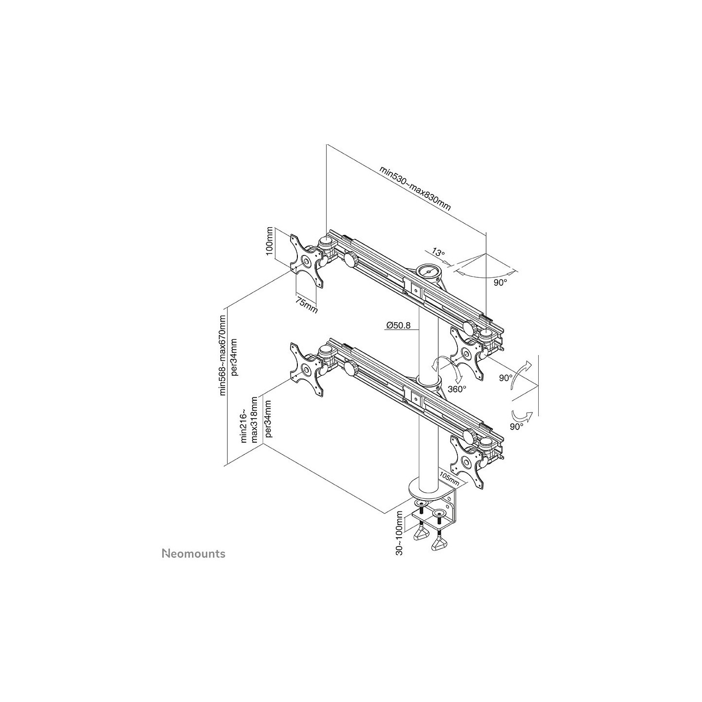 Tischhalterung für vier Flachbildschirme bis 30' (76 cm) 8KG FPMA-D700D4 Neomounts — Buy in Cyprus with Fast Delivery