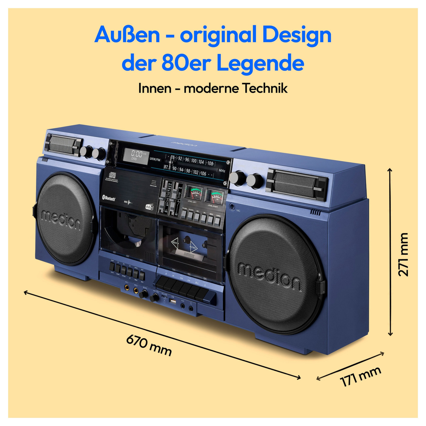 Medion LIFE® P66538 Retro-Boombox blau — Buy in Cyprus with Fast Delivery