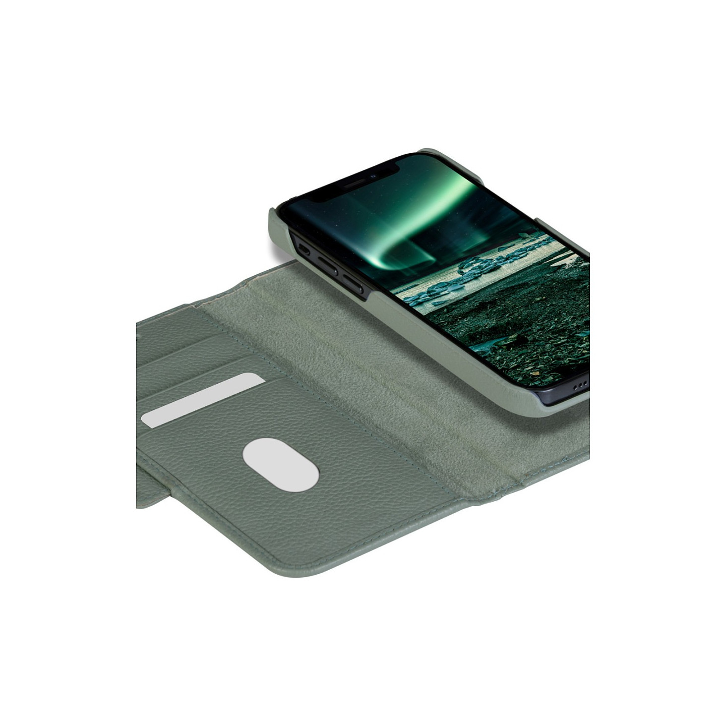 dbramante1928 New York - Flip-Hlle fr Mobiltelefon - abnehmbare Magnetrckseite - Saffianleder - Green Bay - fr Apple
