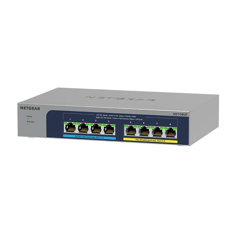 Buy NETGEAR MS108UP-100EUS - 8-Port 2.5G PoE Unmanaged Switch, Wall-Mountable in Cyprus, Nicosia, Limassol, Larnaka, Pafos