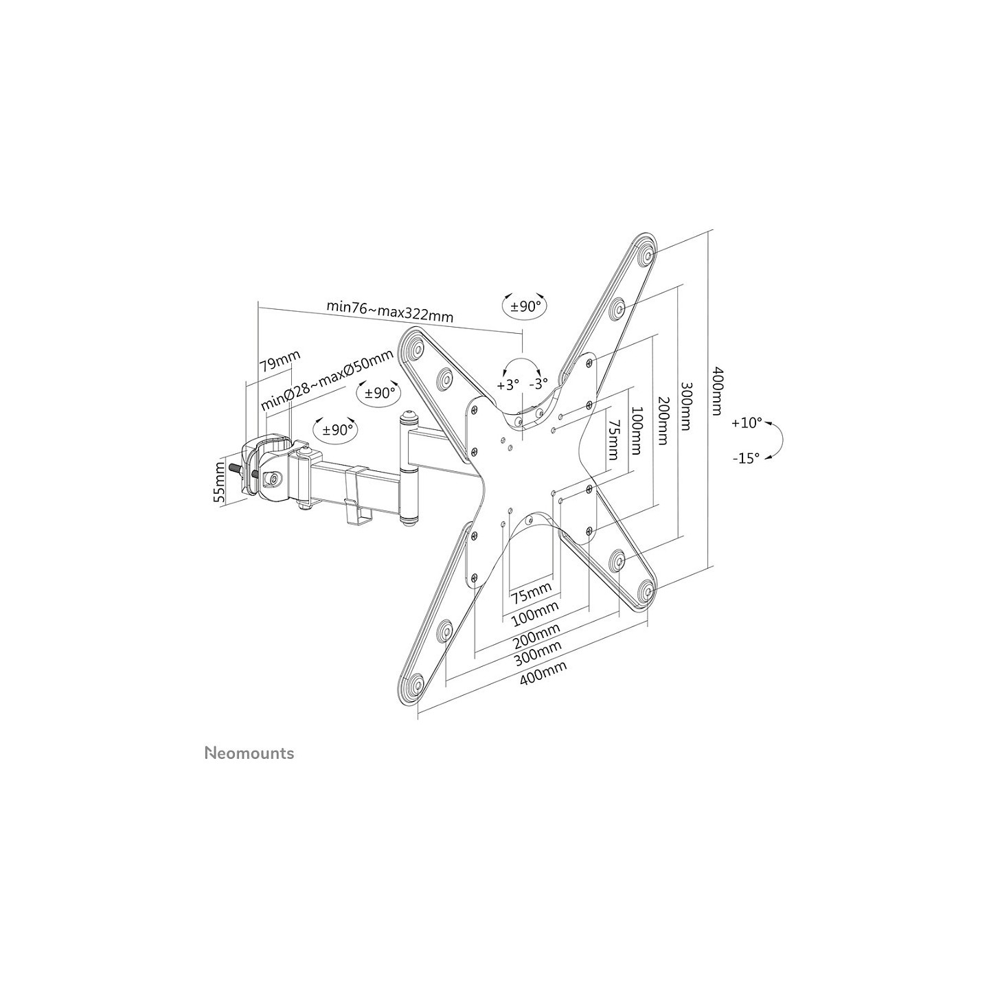 Stangenhalterung. vollbeweglich. (Ø28-50 mm) für 32-55' Bildschirme 25KG FL40-450BL14 Neomounts