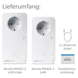 devolo Magic 2 LAN triple Powerline Starter Kit Powerline bis zu 2.400 Mbit s. 3x Gigabit LAN (pro Einheit)