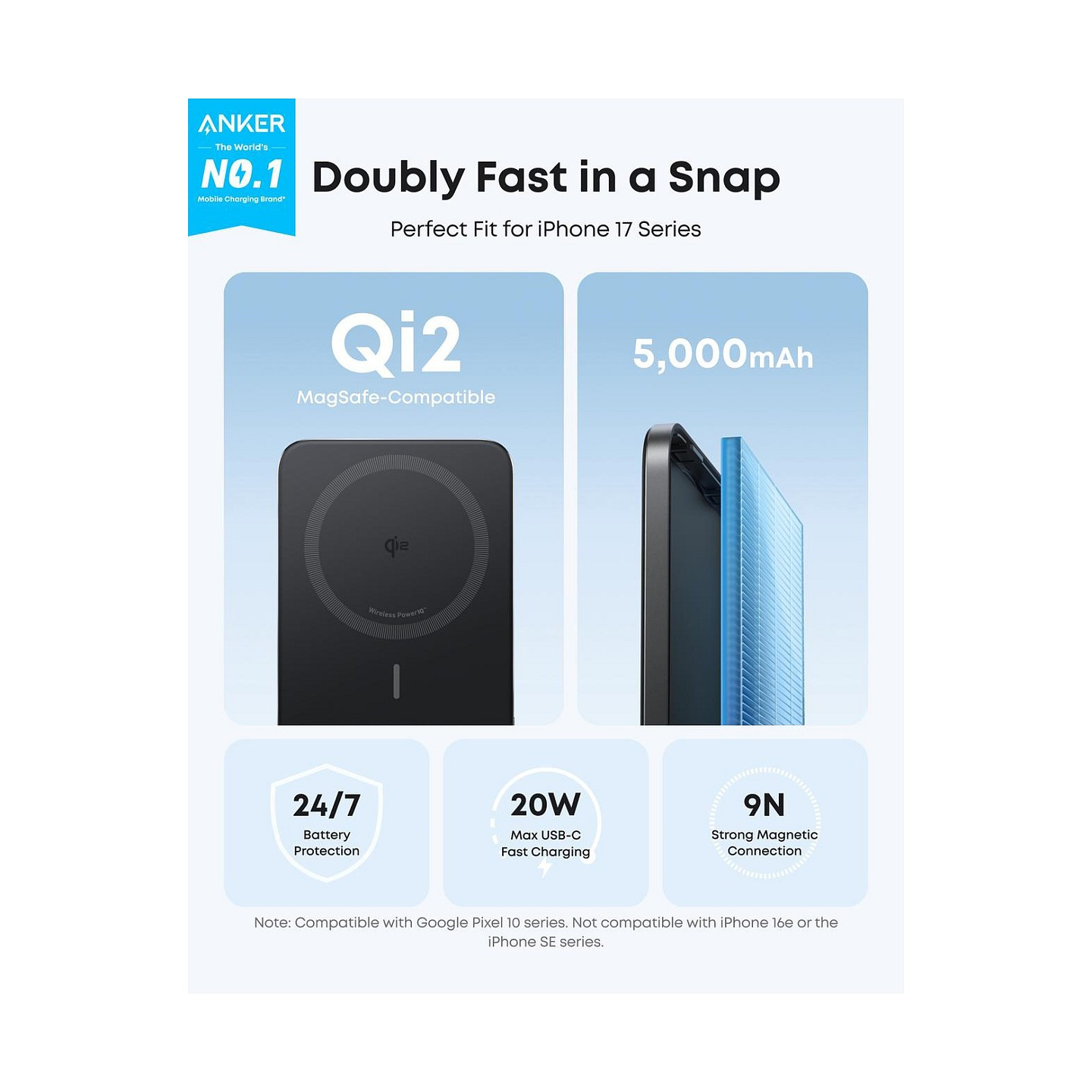 ANKER Nano Powerbank 5.000mAh 15W Slim magnetisch ultra-slim 0.86cm flach Qi2 schwarz — Buy in Cyprus with Fast Delivery