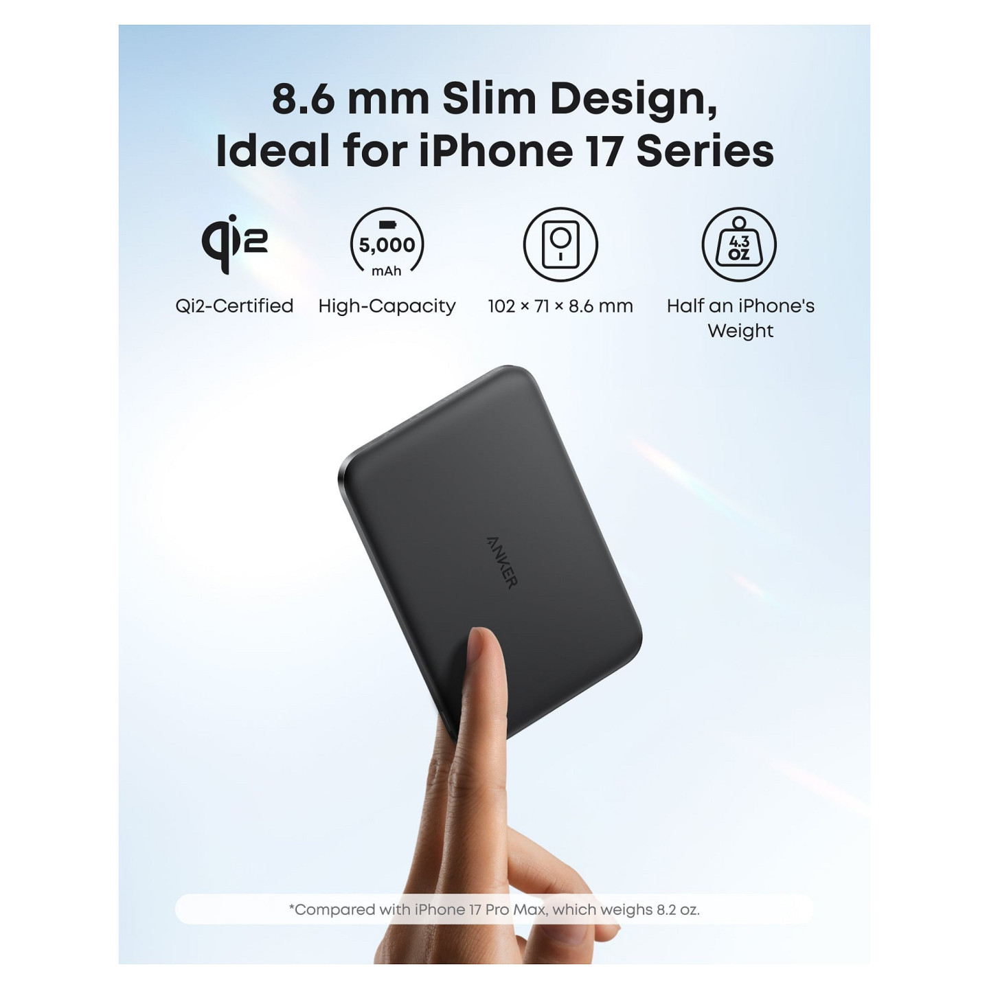 ANKER Nano Powerbank 5.000mAh 15W Slim magnetisch ultra-slim 0.86cm flach Qi2 schwarz — Buy in Cyprus with Fast Delivery
