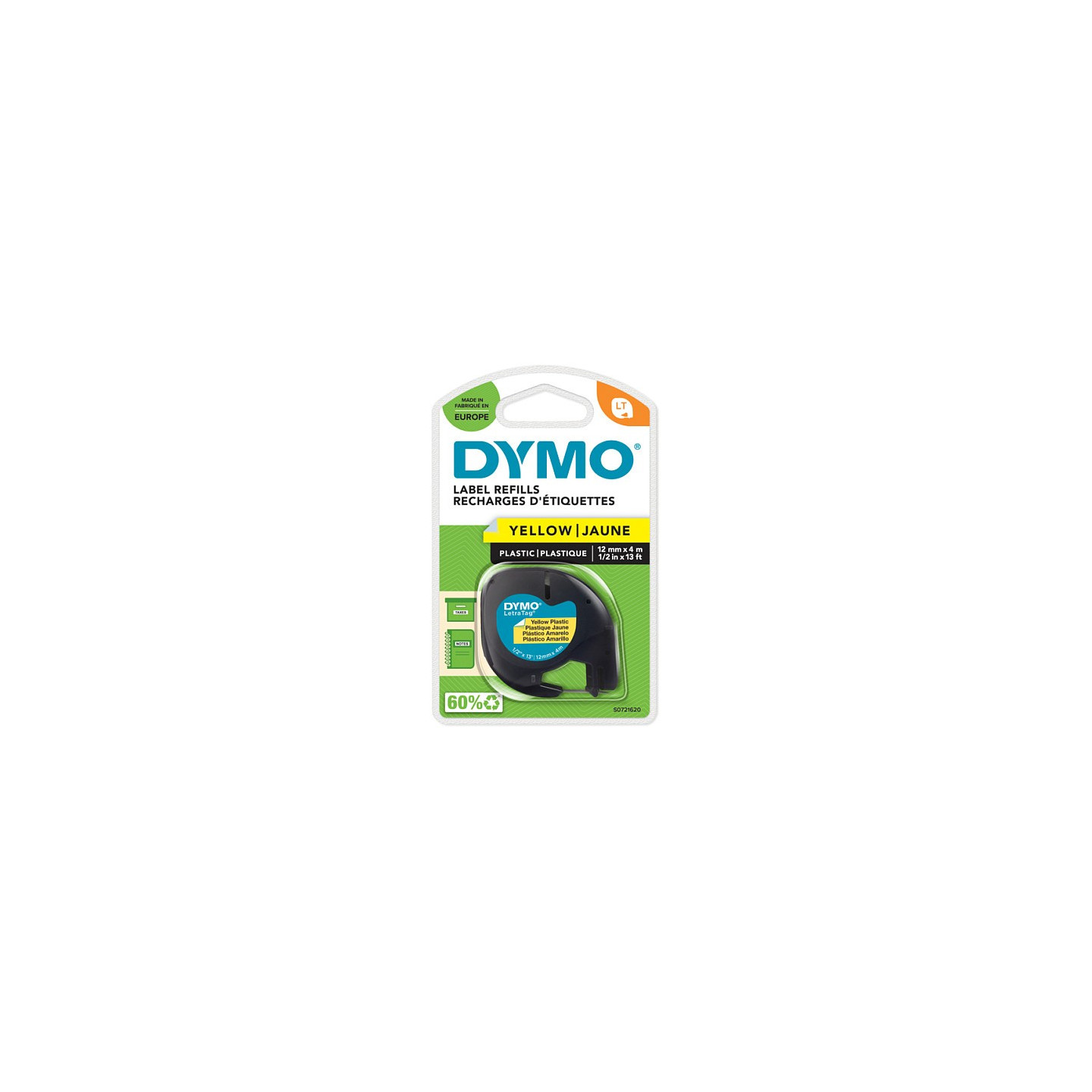 Dymo LabelWriter - LetraTag Kunststoff Etiketten - 12 mm x 4 m - Schwarz auf Gelb - (S0721620)